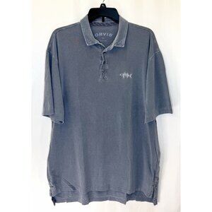 Orvis Vintage Mens Large Polo Shirt Grey Short Sleeve 100% heavy cotton